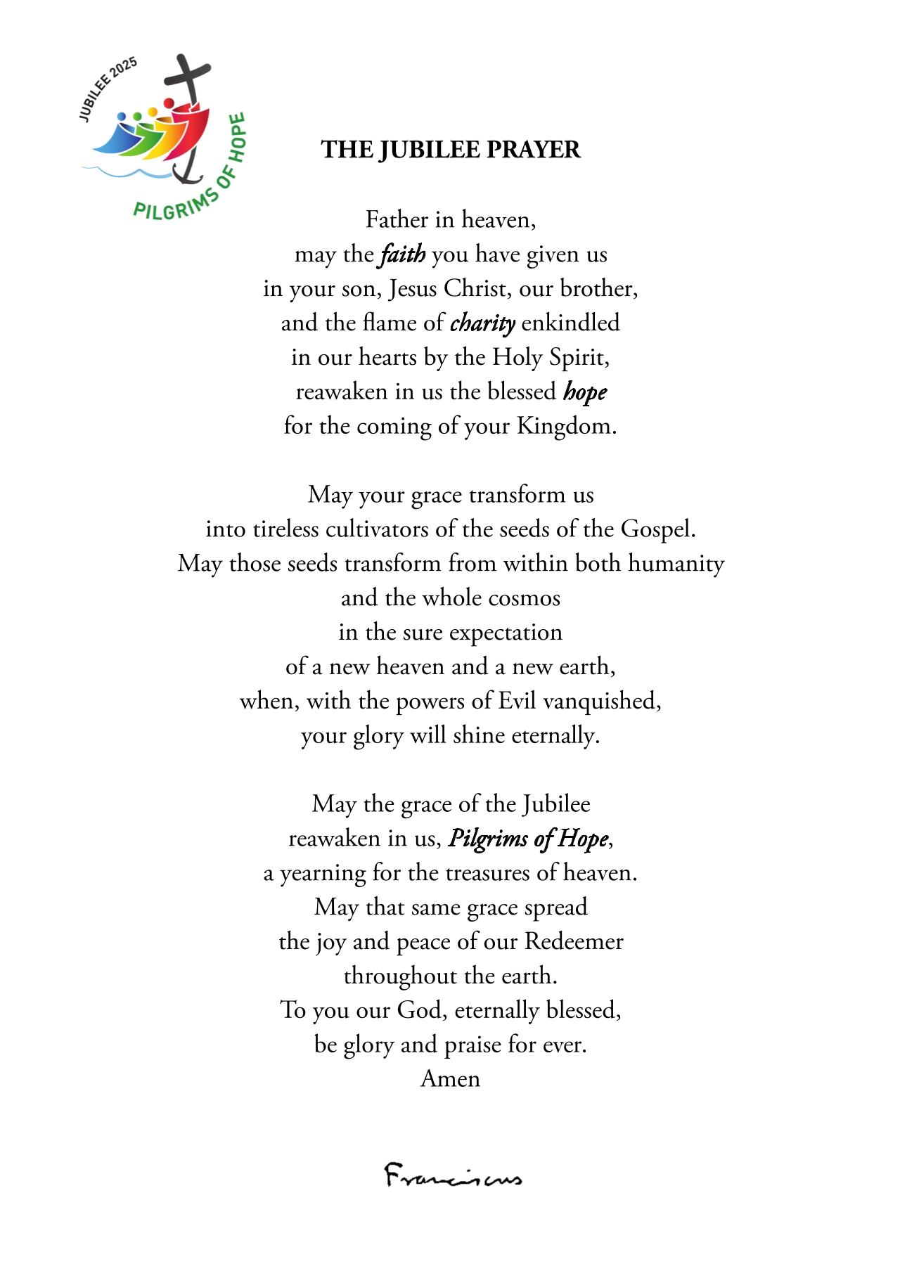 The Jubilee Prayer - english